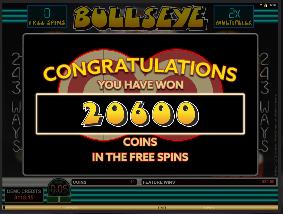 Bullseye free spins win