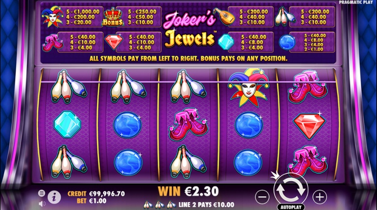 Joker's Jewels slot - high paying symbol win