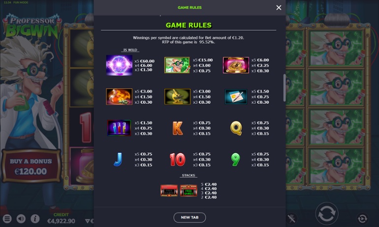 Professor BigWin full paytable