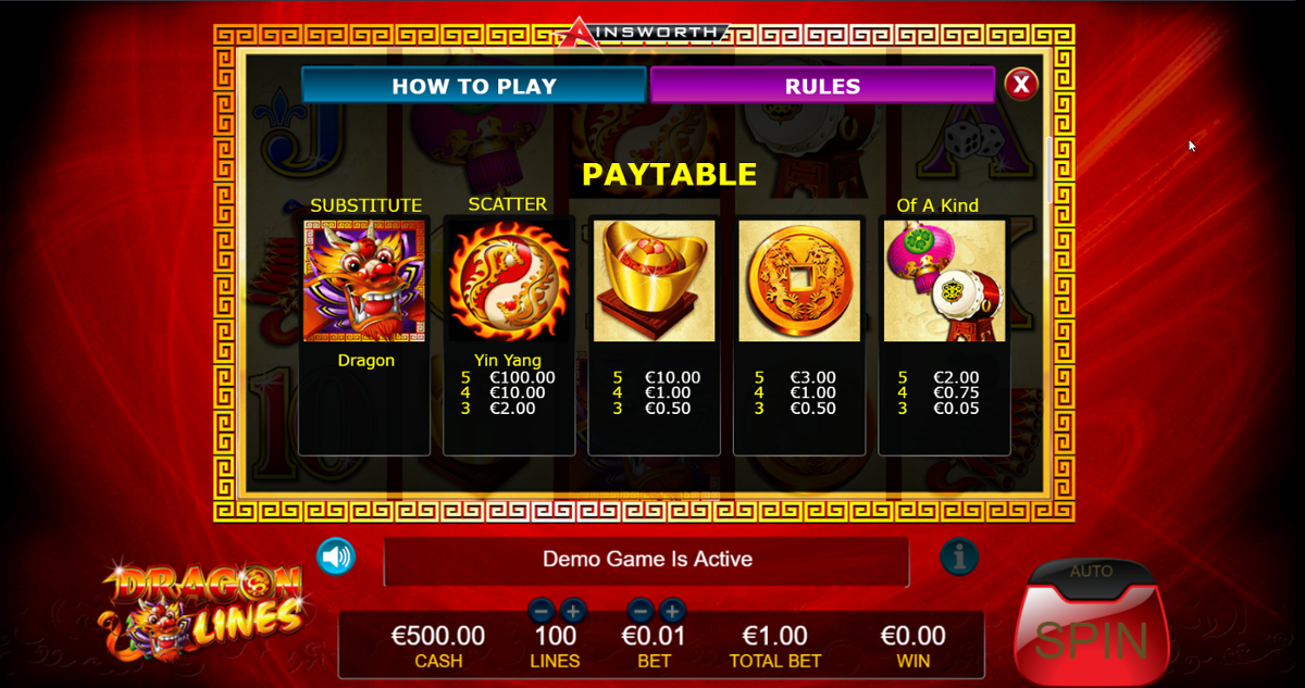 Dragon Lines top symbols paytable