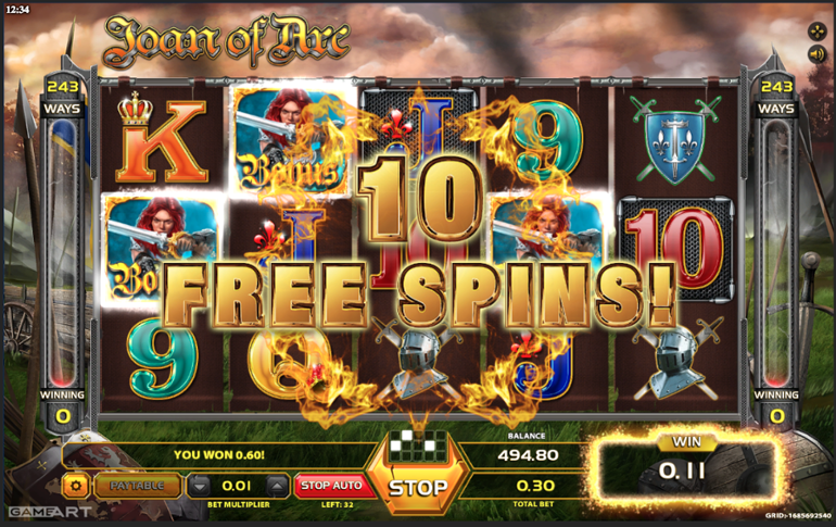Joan of Arc - 3 Scatter hits with free spins