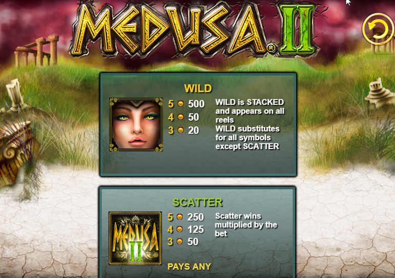 Medusa 2 HQ scatters and wilds paytable
