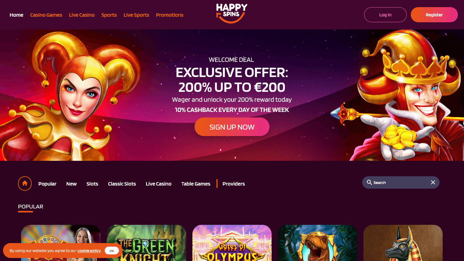 happyspins_casino_homepage_desktop