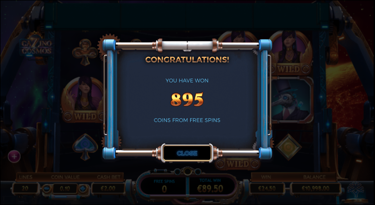 Cazino Cosmos free spins total win