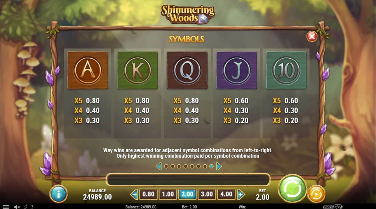 Shimmering Woods - low paying symbols