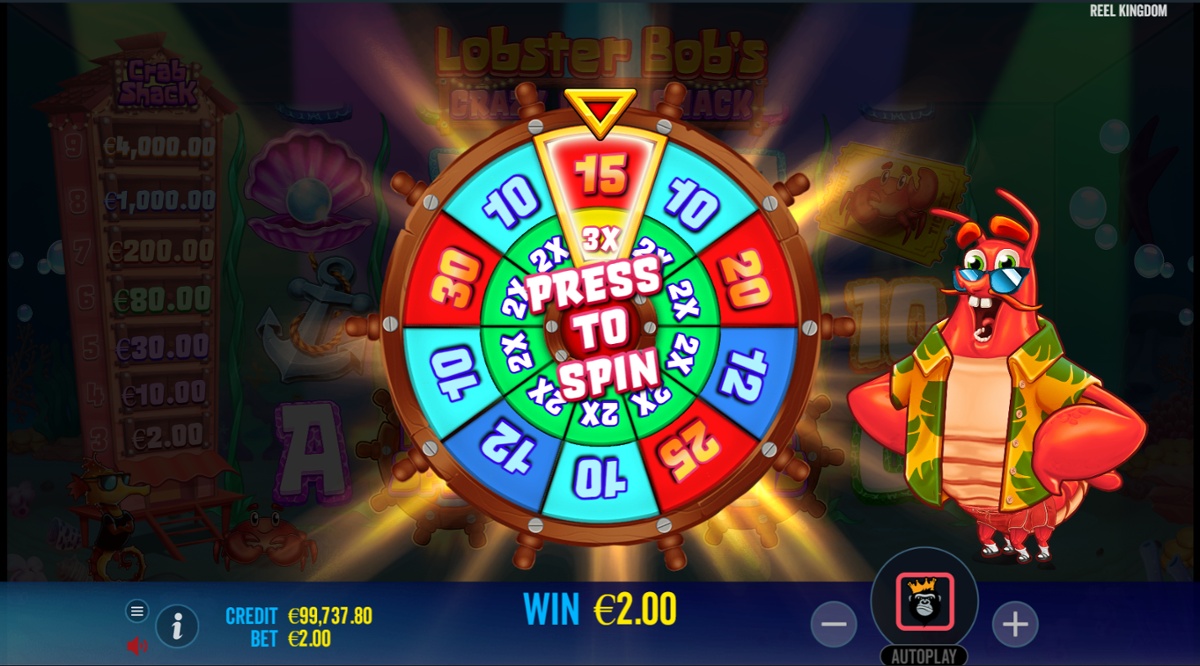 Lobster Bob's Crazy Crab Shack - Free Spins wheel