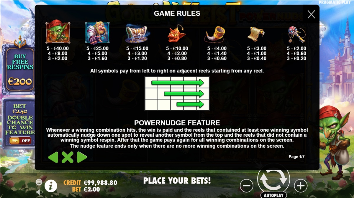 Goblin Heist: Power Nudge - Paytable & Features