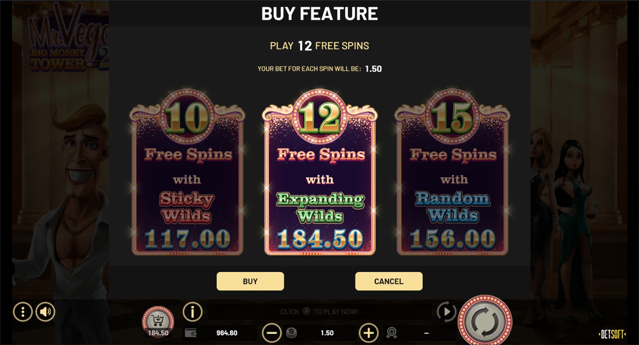 Mr. Vegas 2: Big Money Tower - Buy-in options
