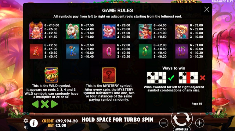 The Red Queen slot paytable