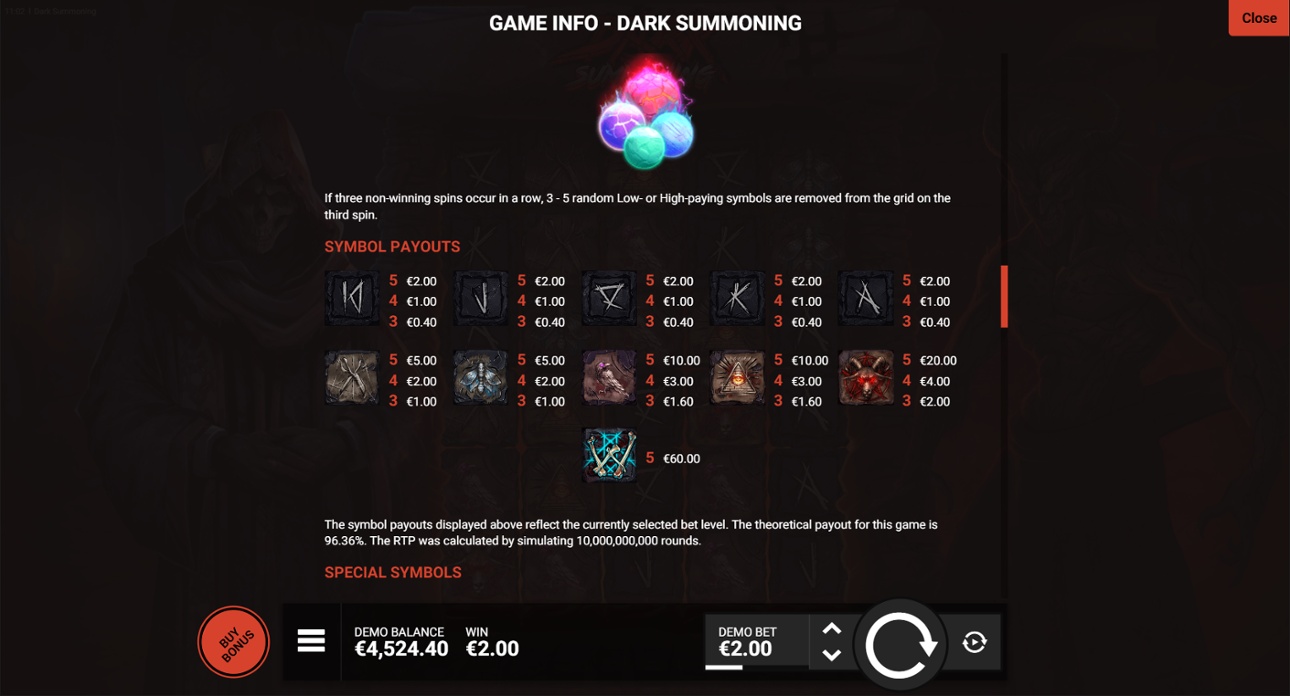 Dark Summoning slot - Paytable & RTP