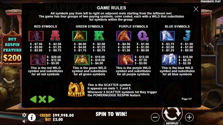 Happy Hooves full paytable