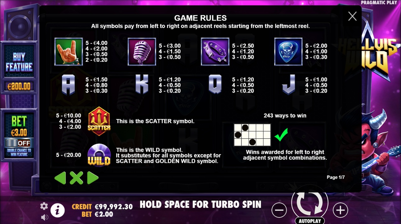 Hellvis Wild - Full paytable