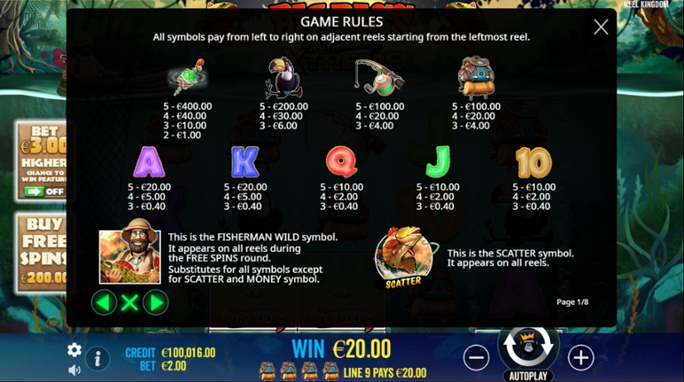 Big Bass Amazon Xtreme full paytable