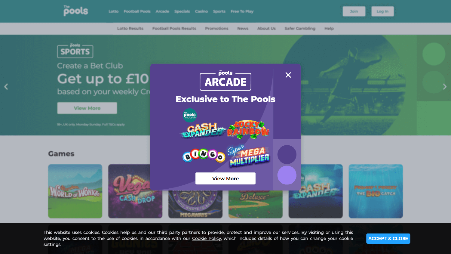 the_pools_casino_homepage_desktop