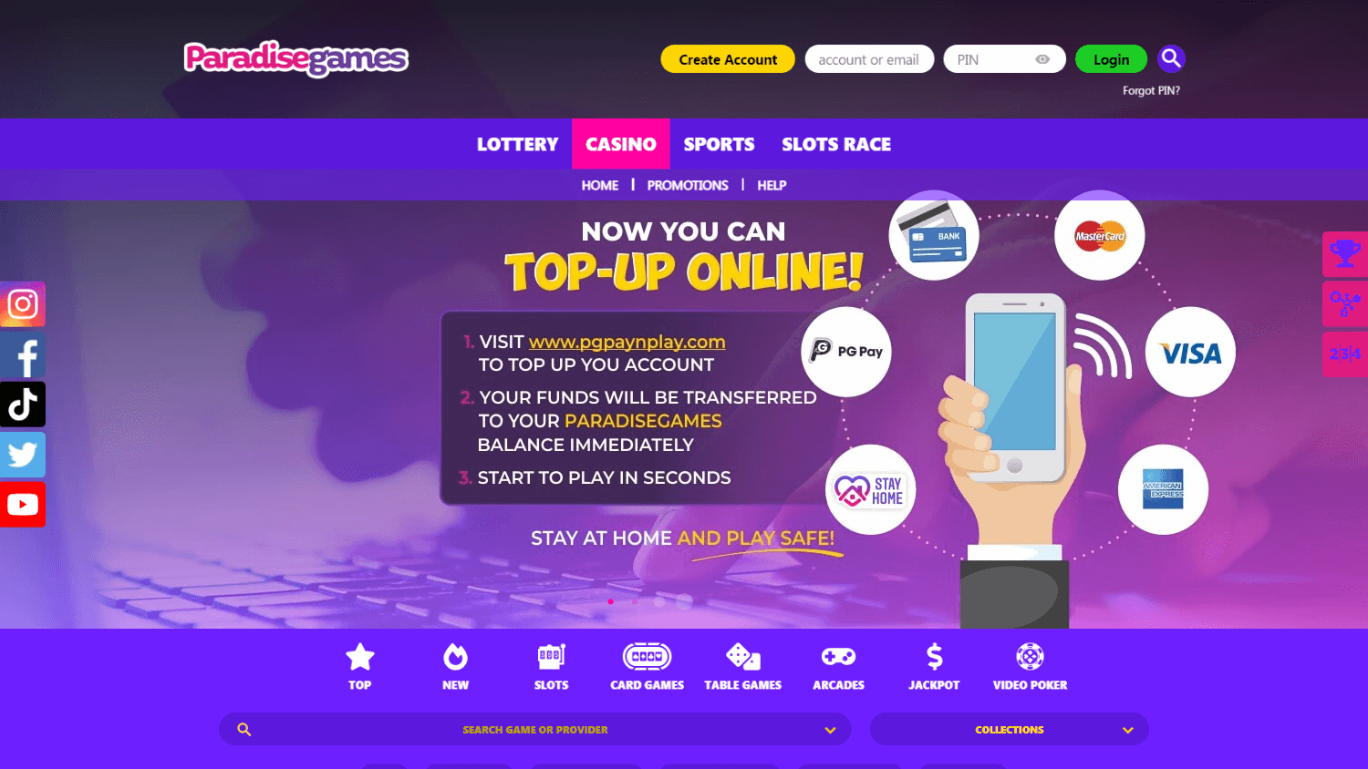 paradisegames_casino_homepage_desktop