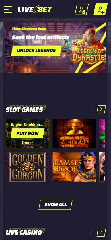 livebet_casino_homepage_mobile