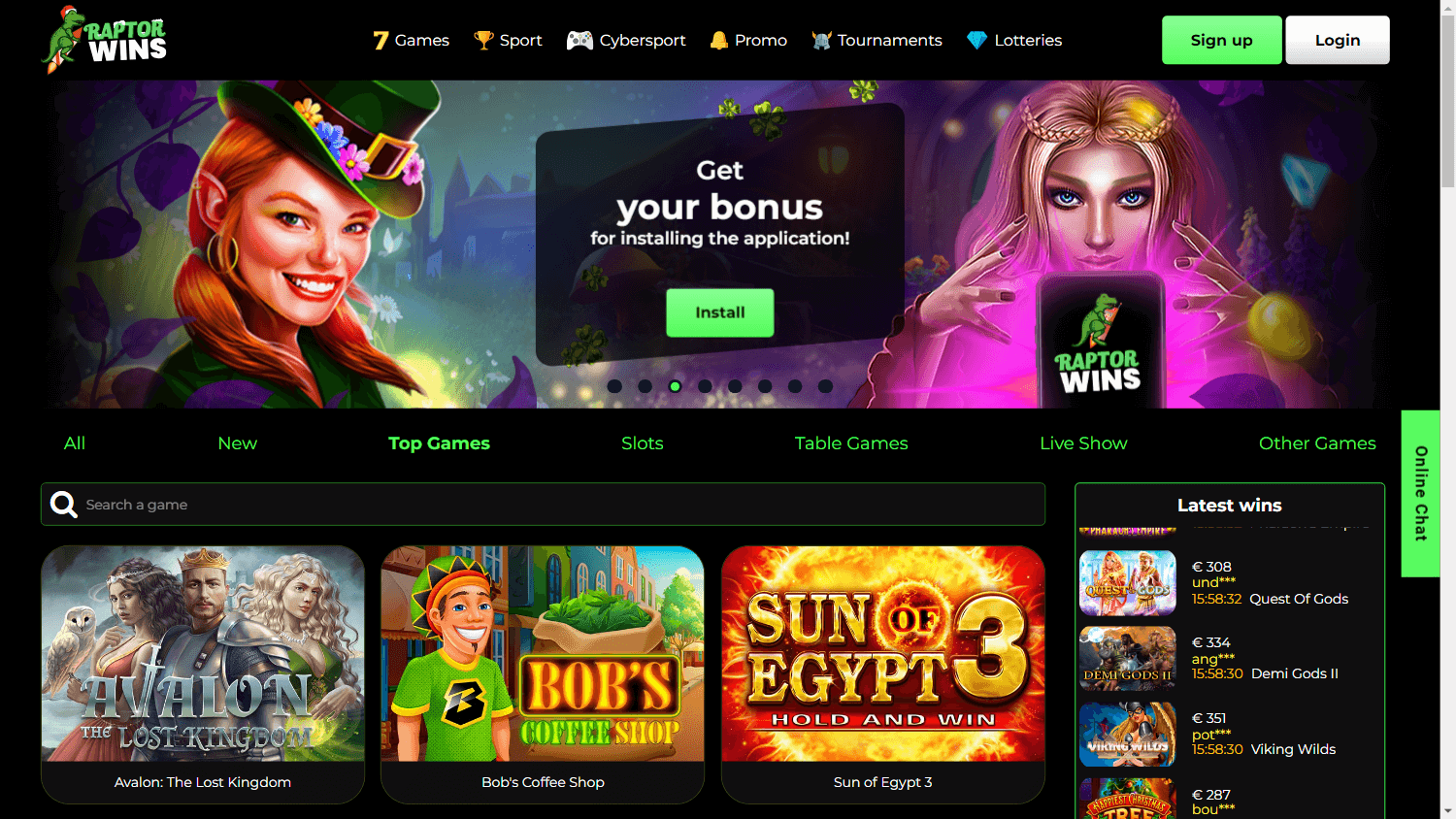 raptor_wins_casino_homepage_desktop