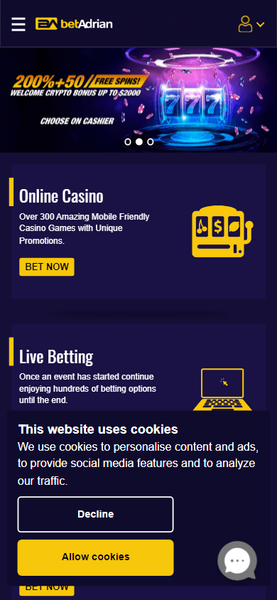betadrian_casino_homepage_mobile