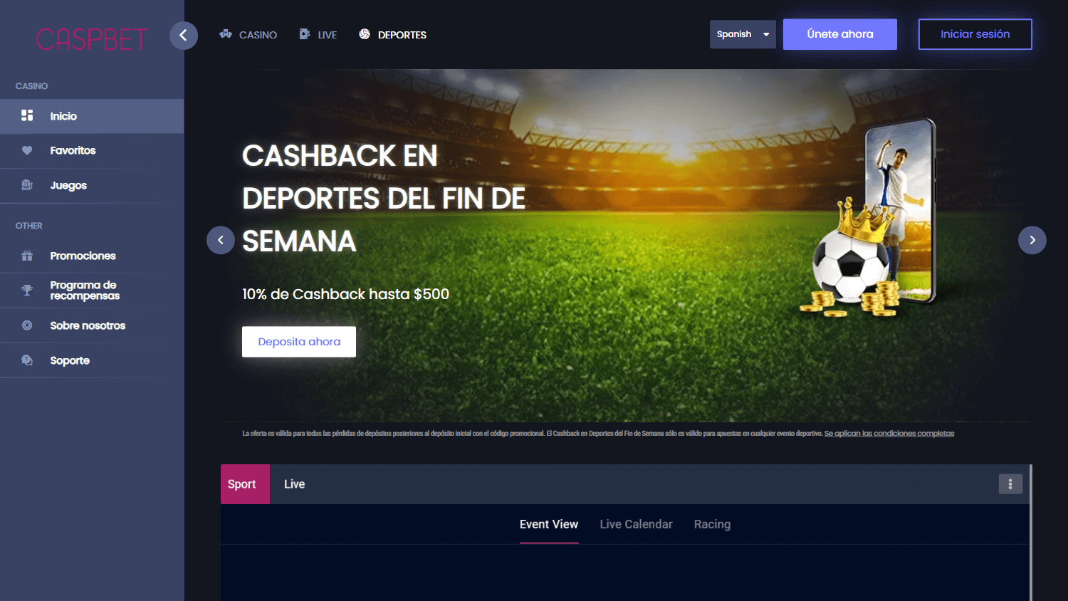 caspbet_casino_homepage_desktop