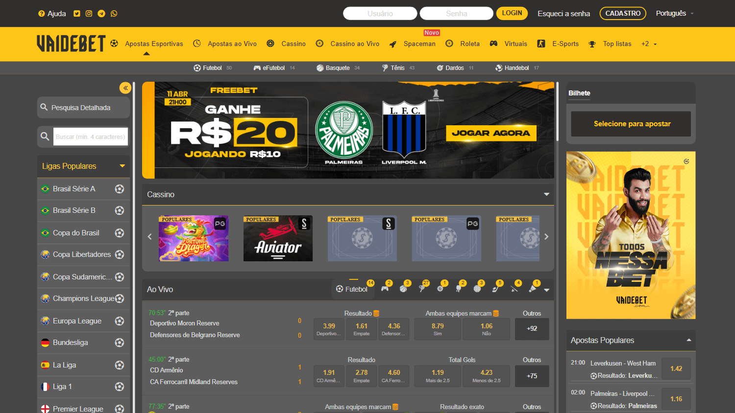 vaidebet_casino_homepage_desktop