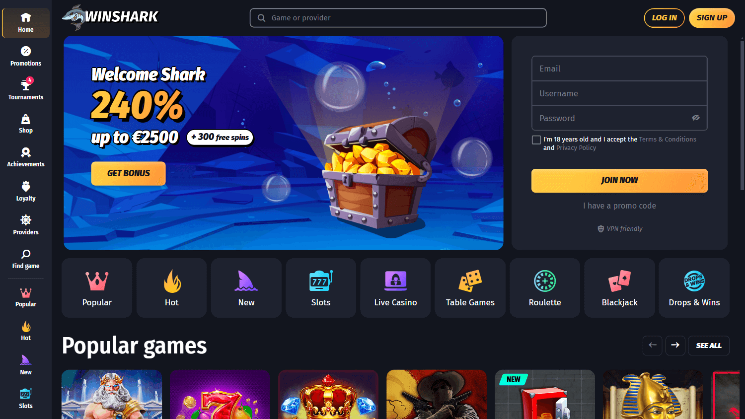 winshark_casino_homepage_desktop