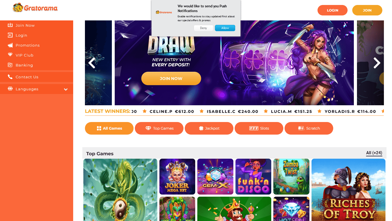 gratorama_casino_homepage_desktop