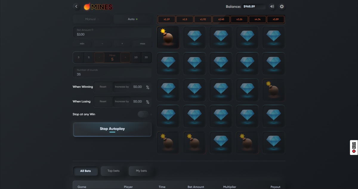 Mines Casino Game Autoplay - Bet lost