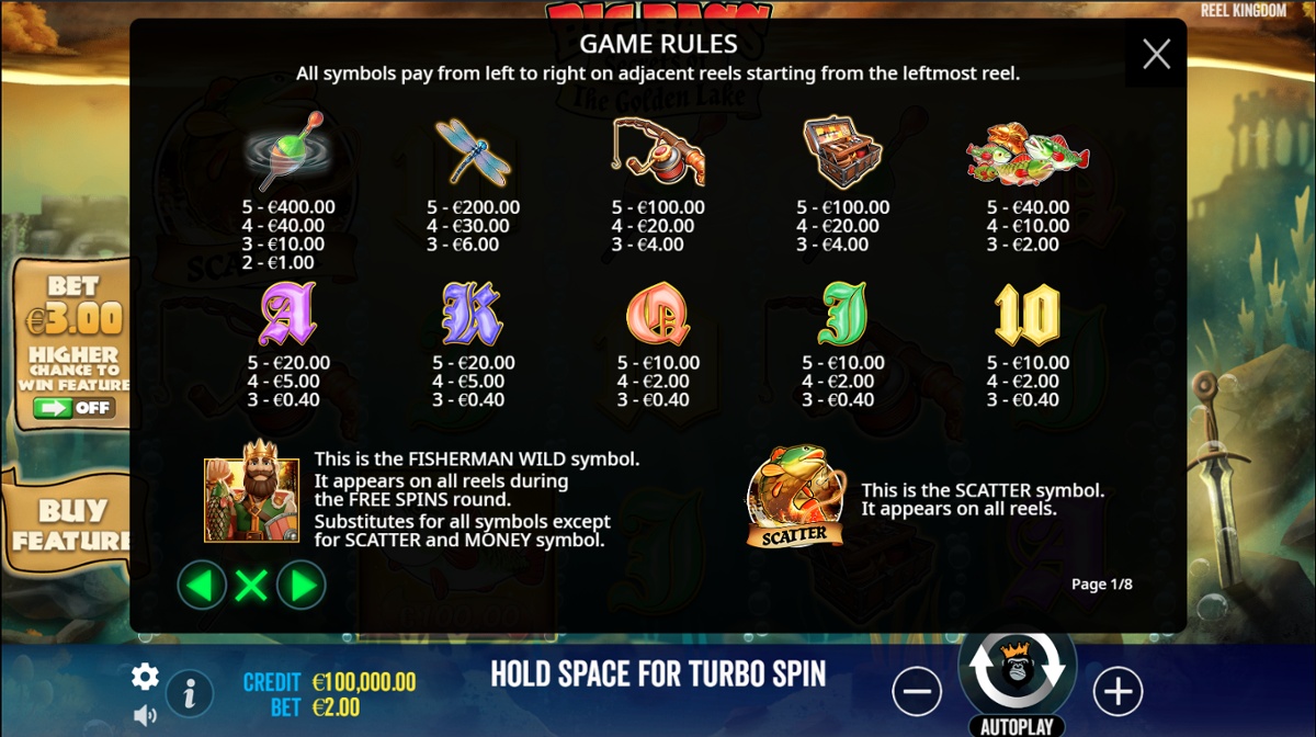 Big Bass Secrets of The Golden Lake paytable