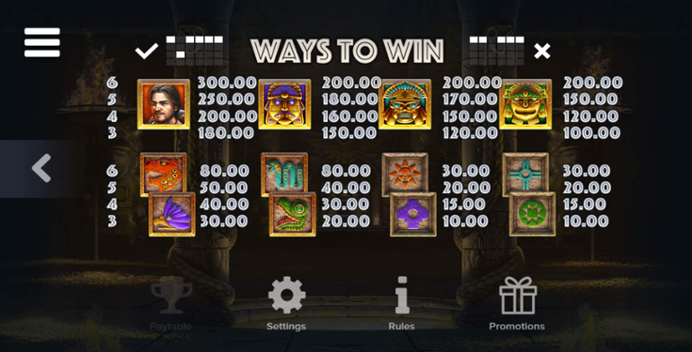 Ecuador Gold paytable