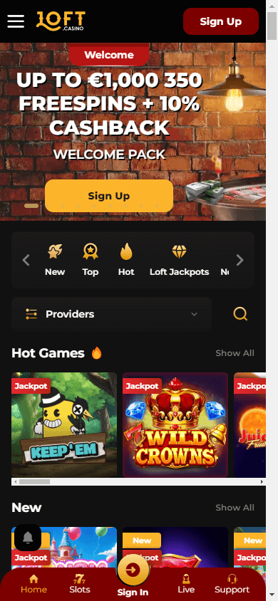 loft_casino_homepage_mobile
