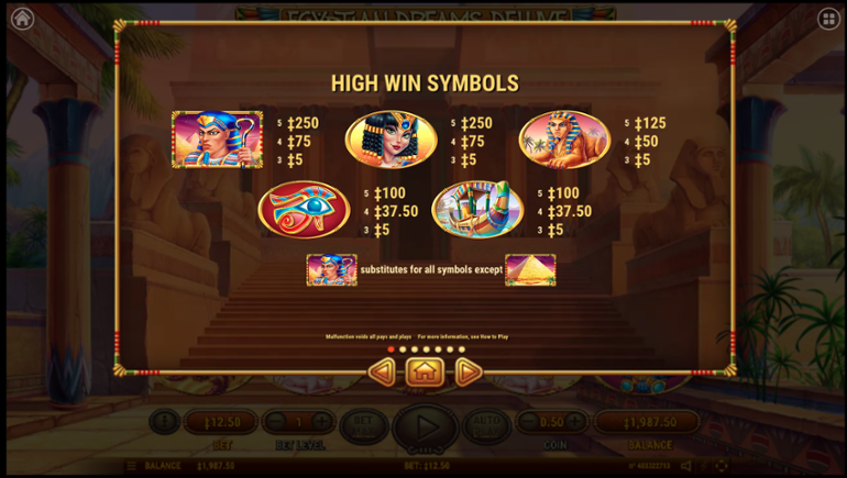 Egyptian Dreams Deluxe top symbols paytable