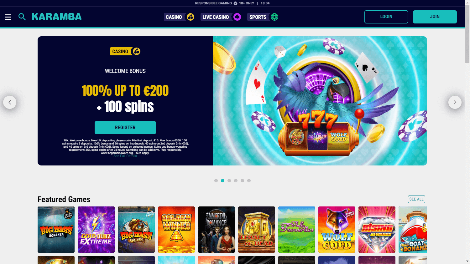 karamba_casino_homepage_desktop