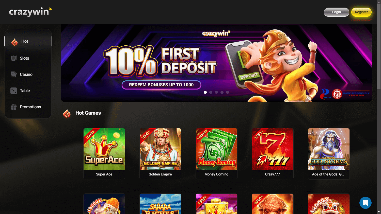 crazywin_casino_homepage_desktop