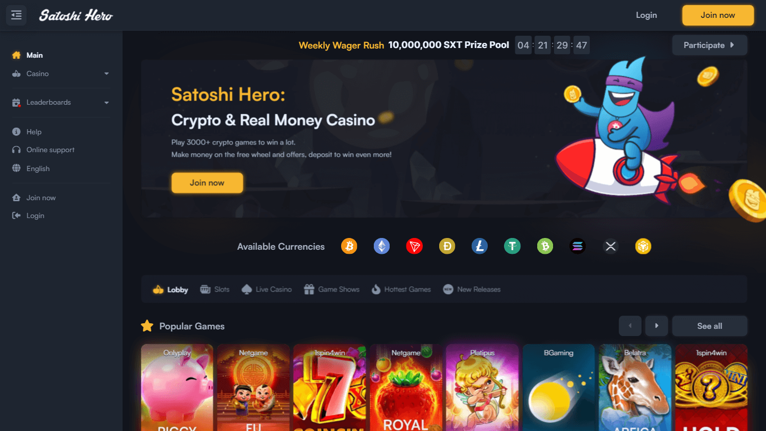 satoshi_hero_casino_homepage_desktop