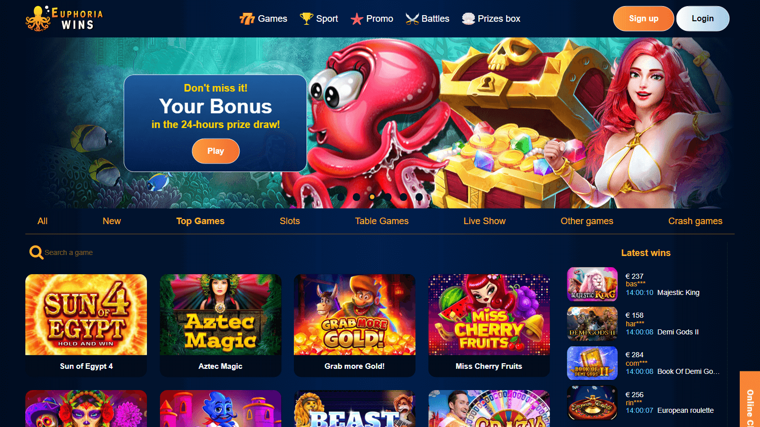 euphoria_wins_casino_homepage_desktop