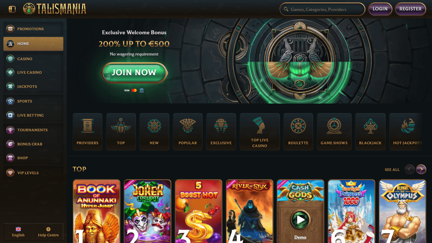 talismania_casino_homepage_desktop