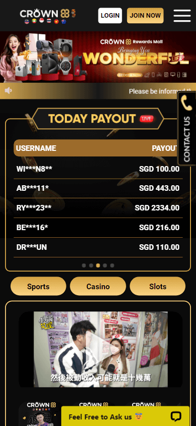 crown88_casino_homepage_mobile