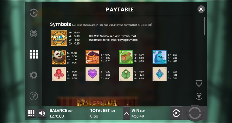 Big Bamboo full paytable