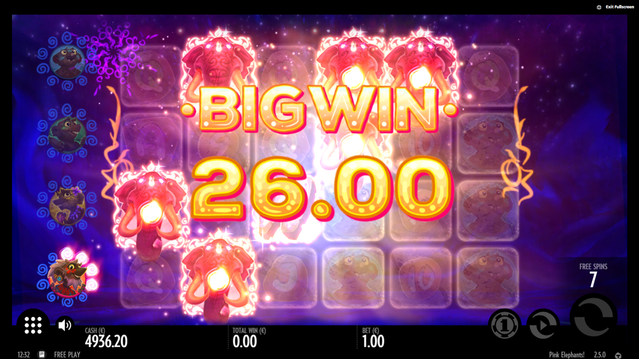 Pink Elephants slot free spins win