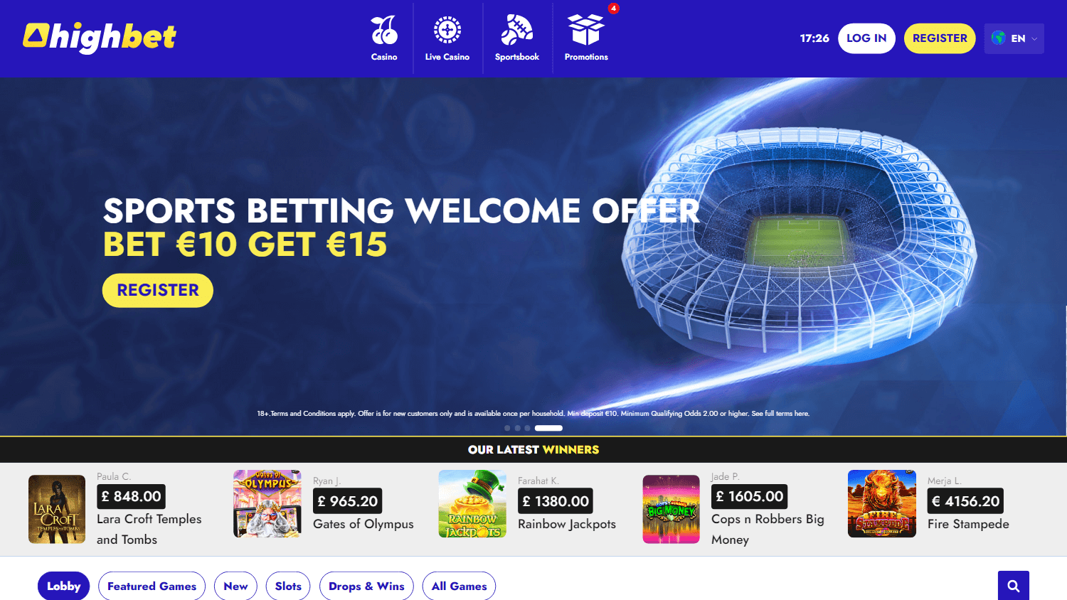 highbet_casino_homepage_desktop