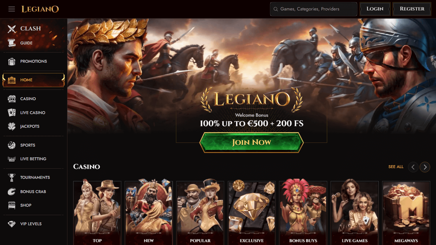 legiano_casino_homepage_desktop