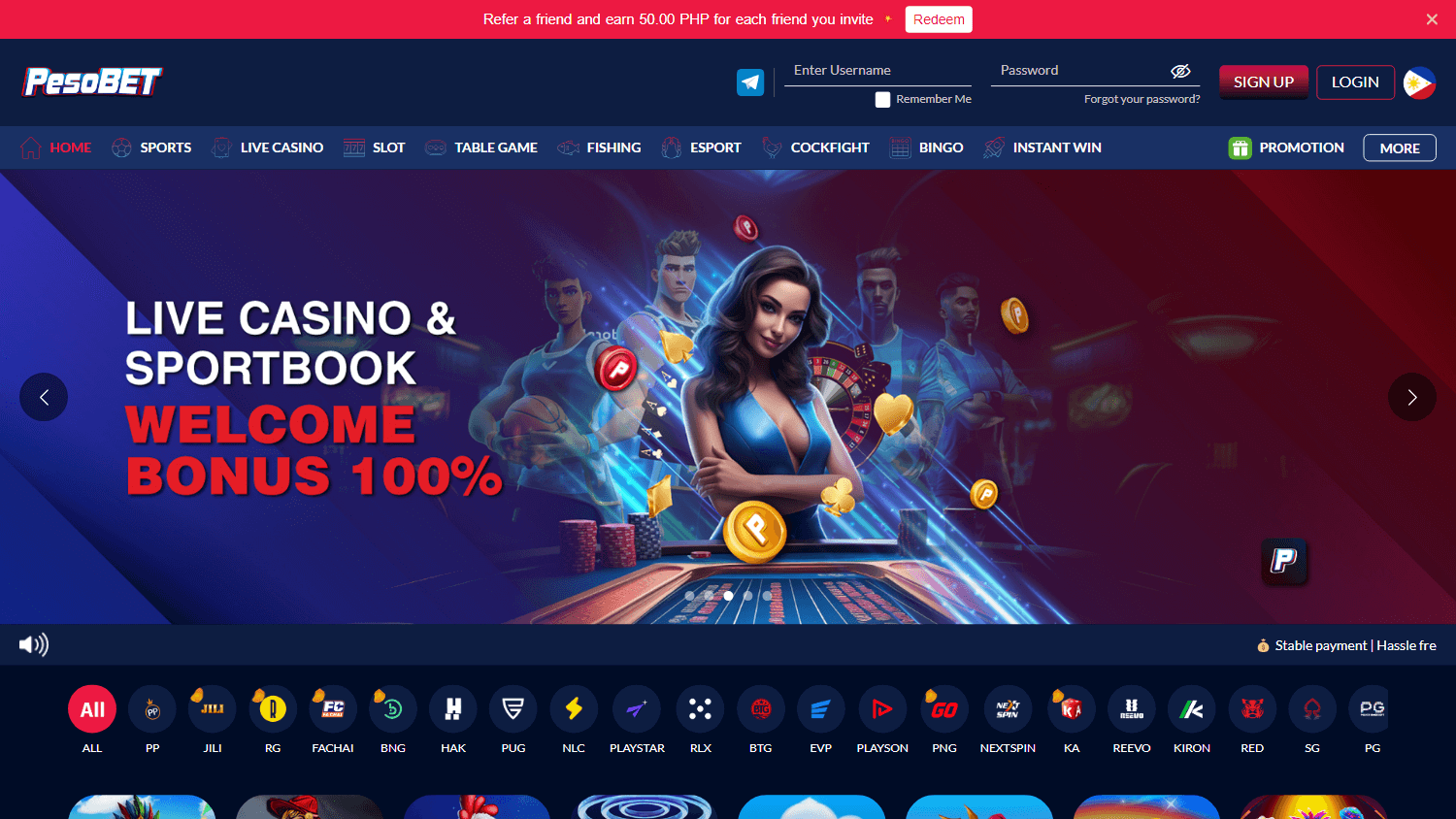 pesobet_casino_homepage_desktop