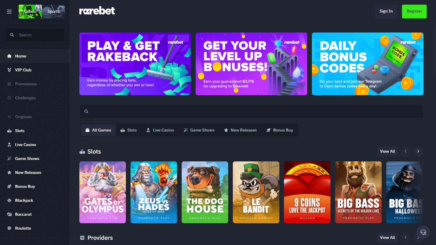 rarebet_casino_homepage_desktop