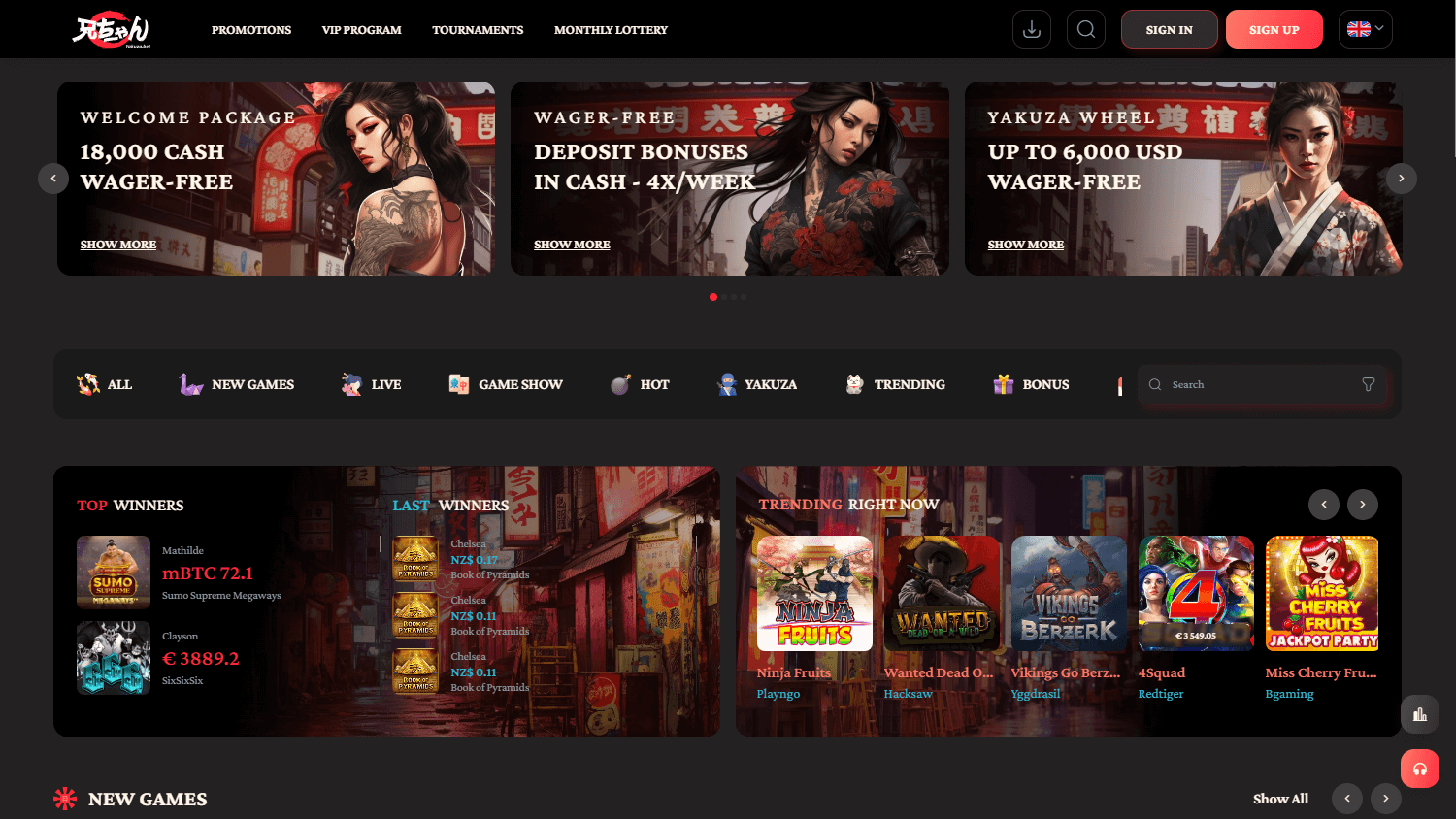 yakuzabet_casino_homepage_desktop