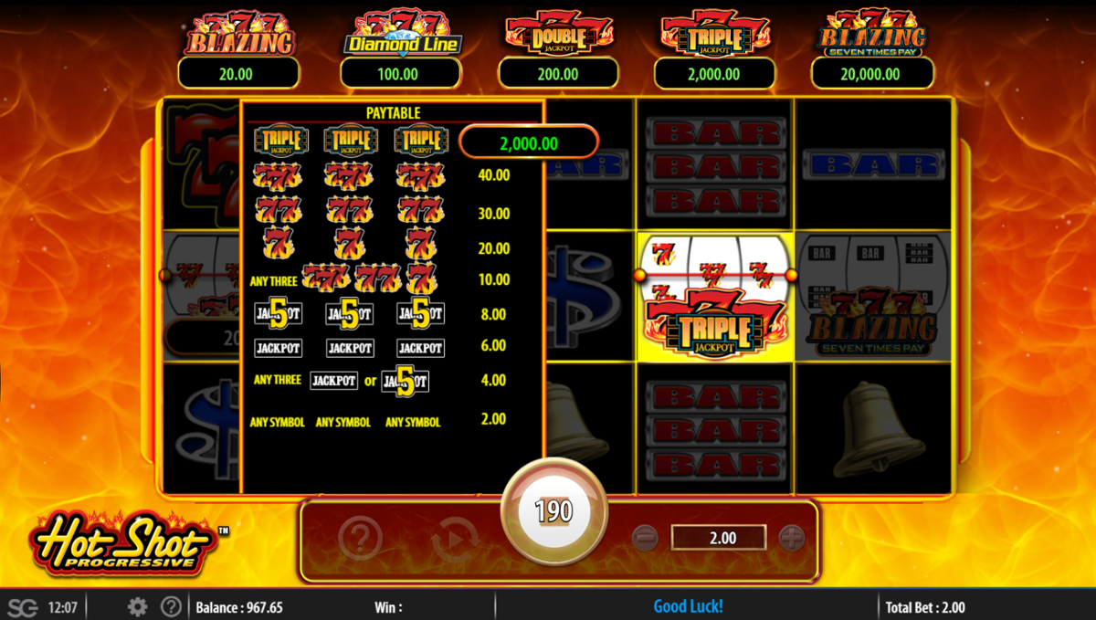 Hot Shot Progressive - Diamond Line scatter paytable