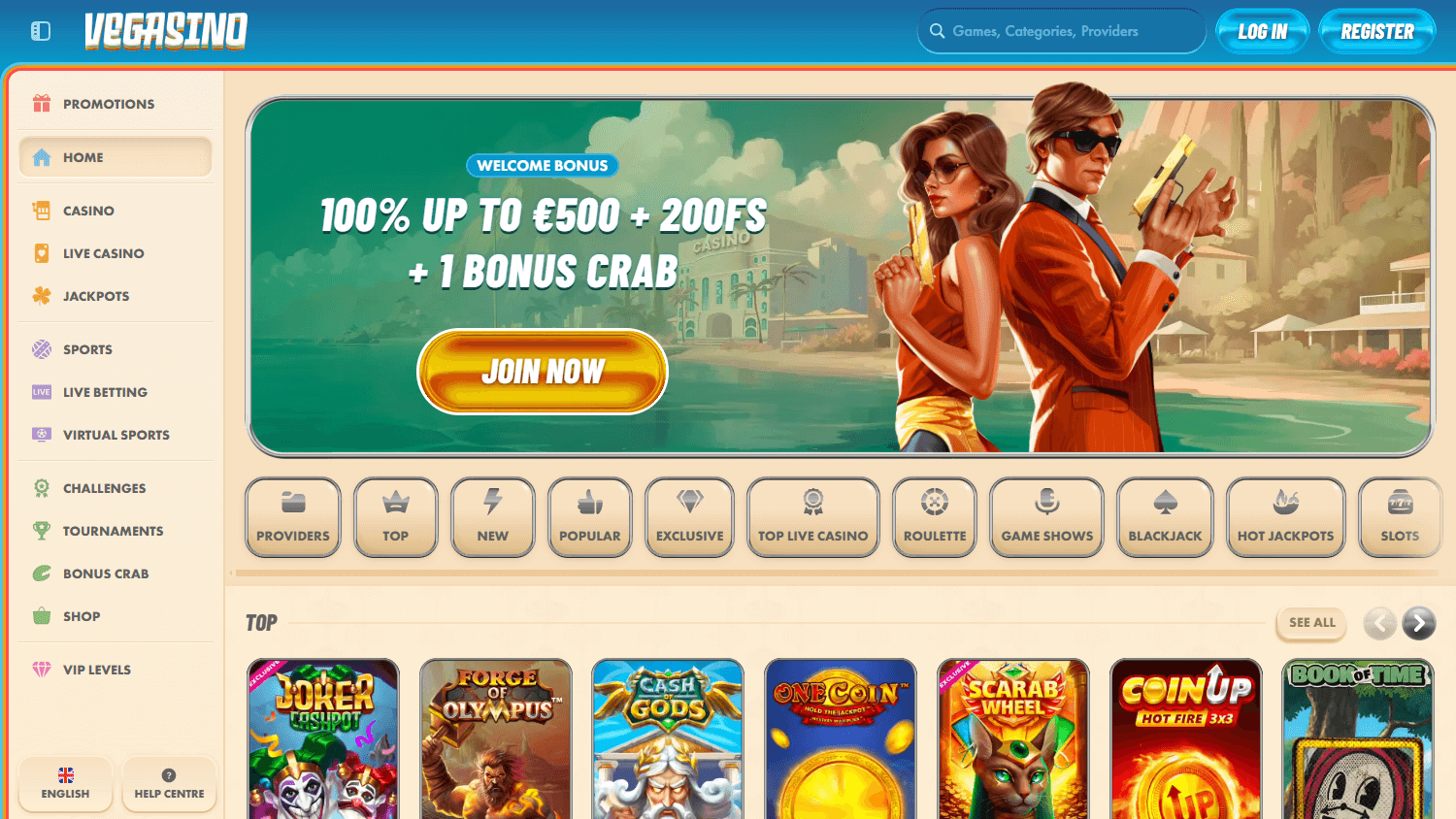 Vegasino_Casino_homepage_desktop