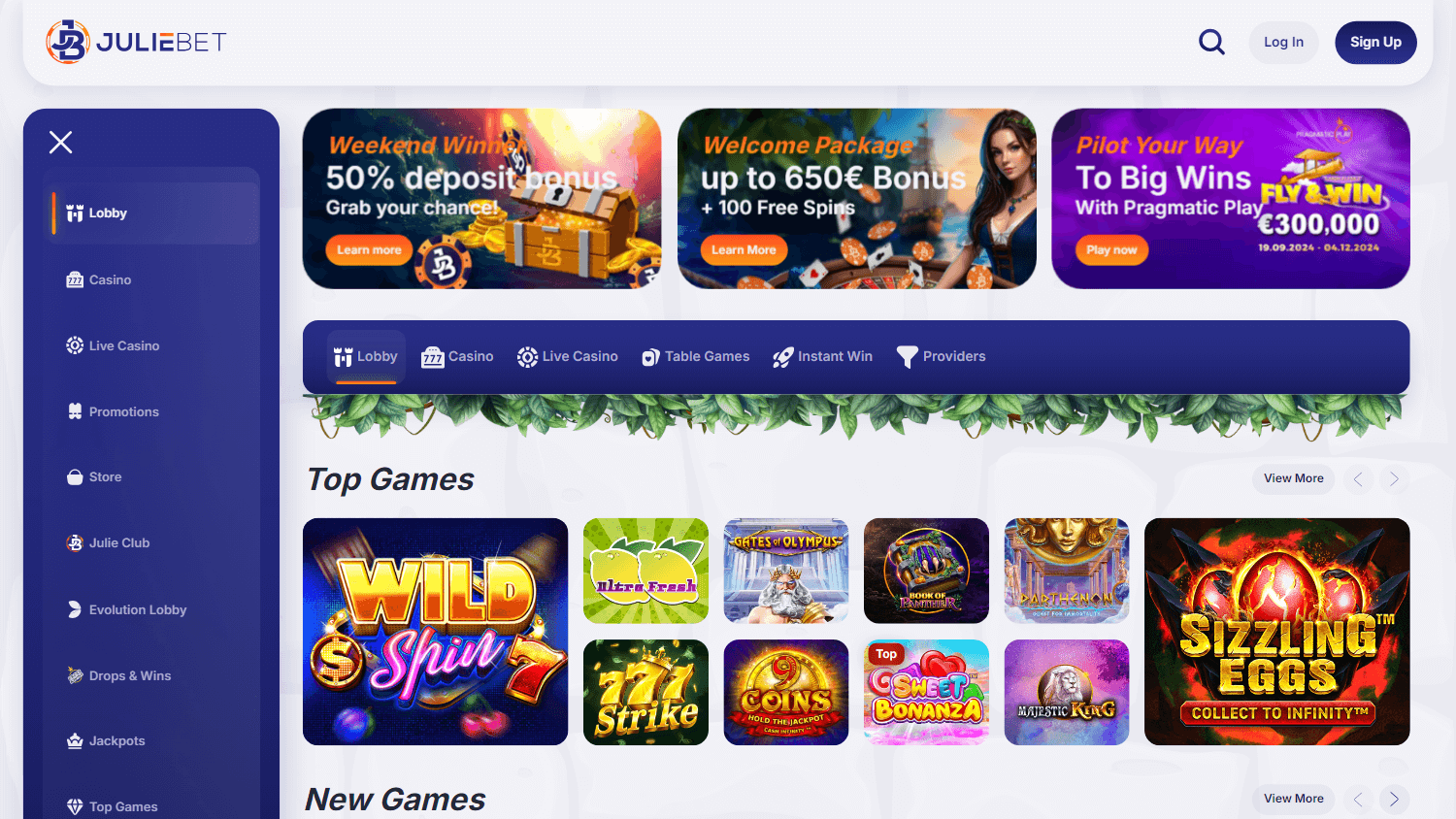 juliebet_casino_homepage_desktop