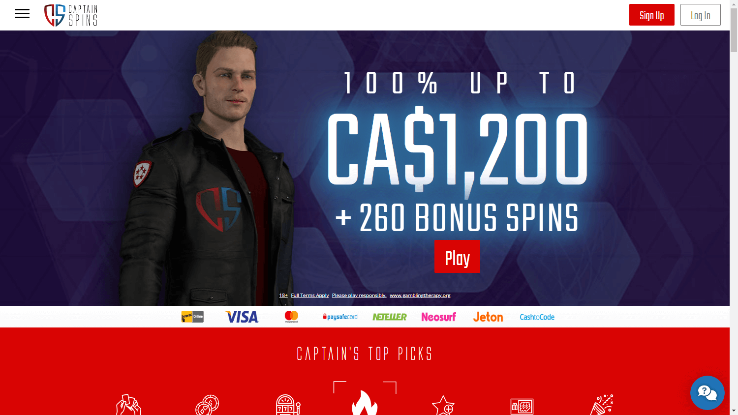 Captain_Spins_Casino_homepage_desktop