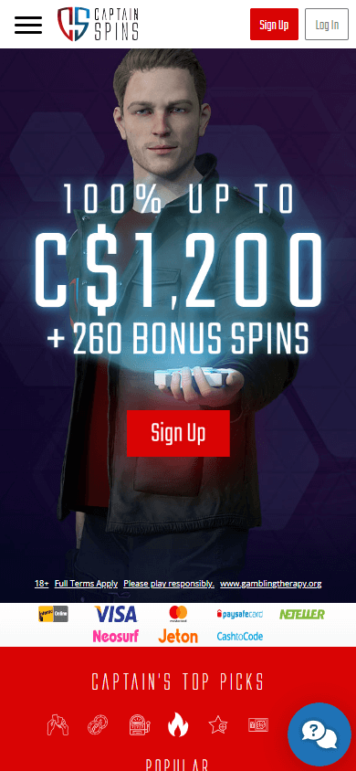 Captain_Spins_Casino_homepage_mobile